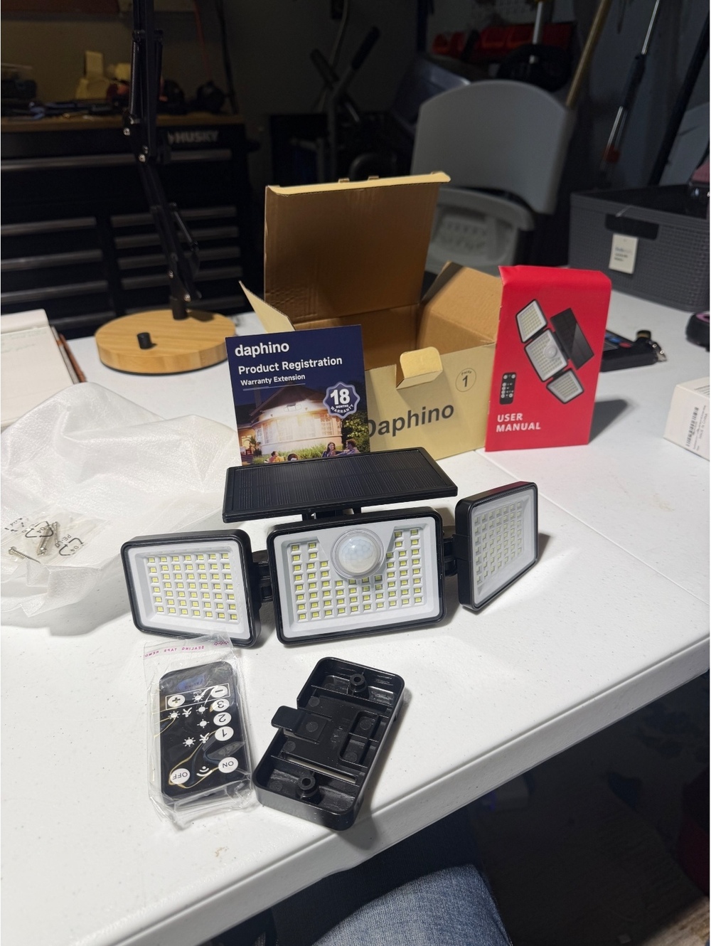 Daphino solar motion sensor security light with remote
